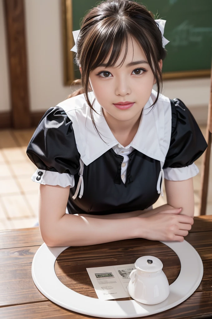 (8k, RAW Photos, Highest quality, Tabletop:1.2), High-resolution RAW color photos, Professional photography, Cowboy Shot, (Realistic, Like the picture:1.37), ((Highest quality)), 25-year-old woman, Cinematic Light, (Detailed painted face:1.2), (Tabletop:1.5), (Highest quality:1.2), (Mole:0.5), (smile:0.9), (View your viewers:1.2), Hug your feet, squat, Crumpled white panties, bow tie, (Maid Details:1.2)Browsing Caution
