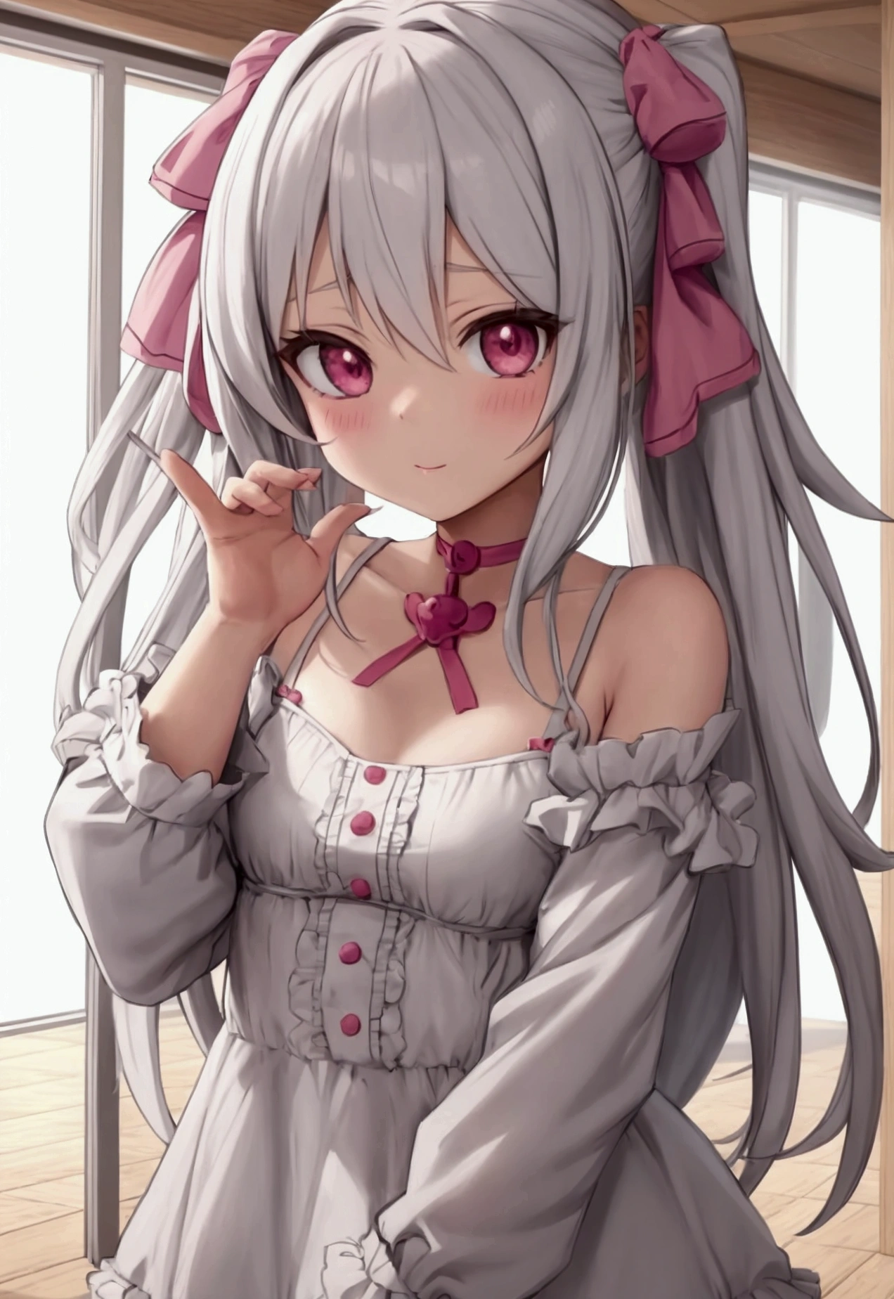 1girl, (yandere:1.4), (yandere trance:1.4), crazy, blood on face, backlighting, looking at viewer, white hair, purple eyes, blush, smile, yandere simulator,