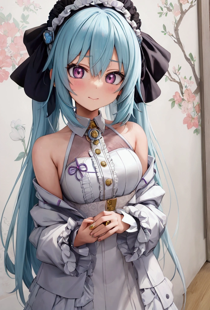 A woman with blue hair cascading down to her shoulders is kneeling down in an intricately detailed anime drawing by Sengai, showcased on the popular Japanese platform, pixiv. The white shirt she wears clings to her figure, revealing the subtle curves of her small, curvy oppai and the playful expression of ahegao on her face. This exquisite work of art is reminiscent of the rococo style, with fine details adorning her outfit and every strand of her hair. The anime monster girl's kneeling position adds a tense and captivating atmosphere to the scene, inviting viewers to explore the richness and depth of Sengai'