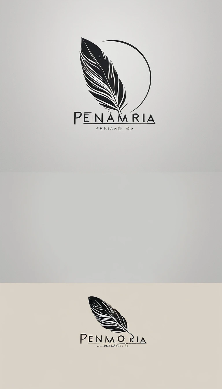 A minimal, modern, simple, cinematic logo design for the brand “Penamemoria". Create a modern, minimalistic, high-quality, logo of a bird feather