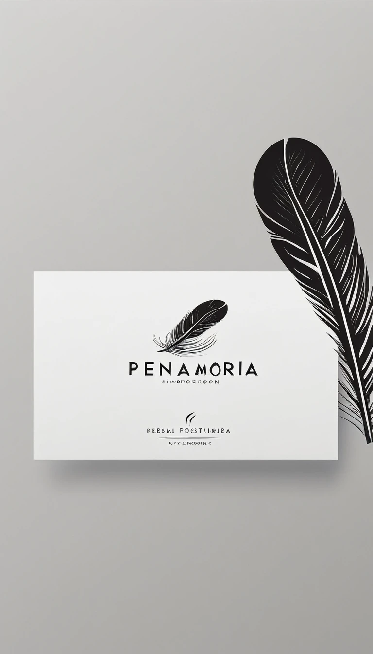 A minimal, modern, simple, cinematic logo design for the brand “Penamemoria". Create a modern, minimalistic, high-quality, logo of a bird feather