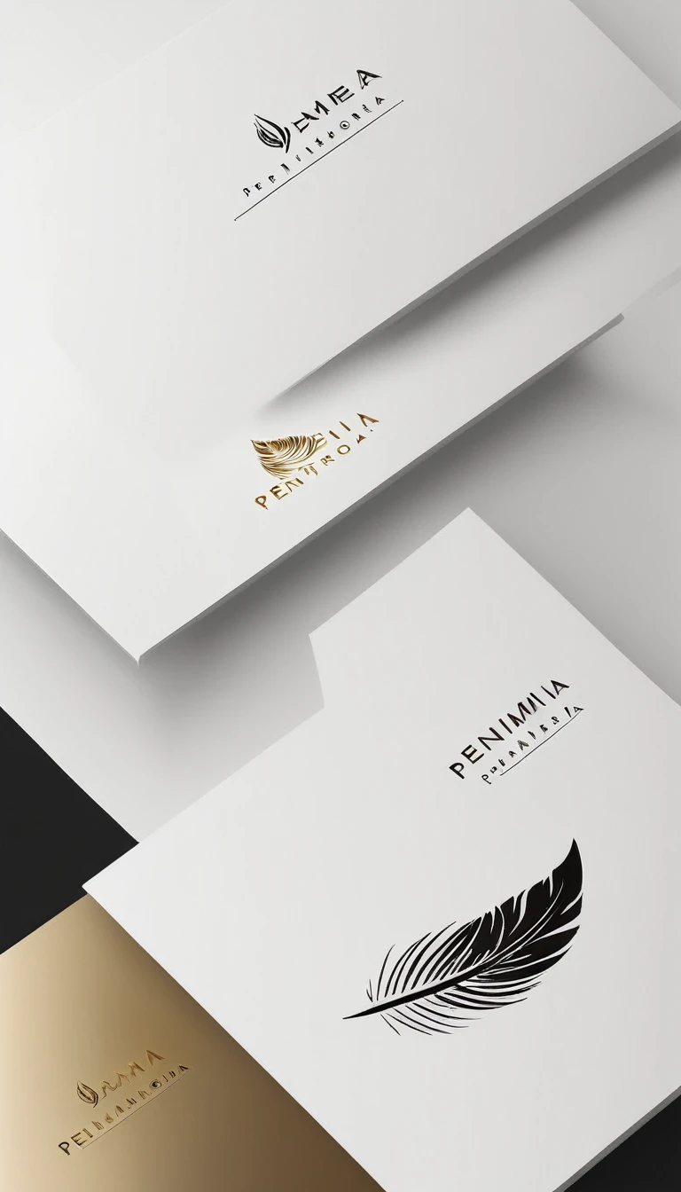 A minimal, modern, simple, cinematic logo design for the brand “Penamemoria". Create a modern, minimalistic, high-quality, logo of a feather-bird