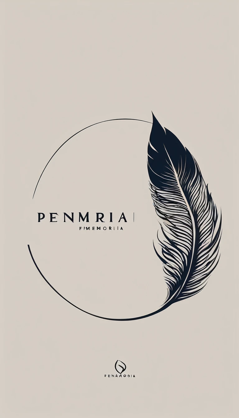 A minimal, modern, simple, cinematic logo design for the brand “Penamemoria". Create a modern, minimalistic, high-quality, logo of a feather-bird