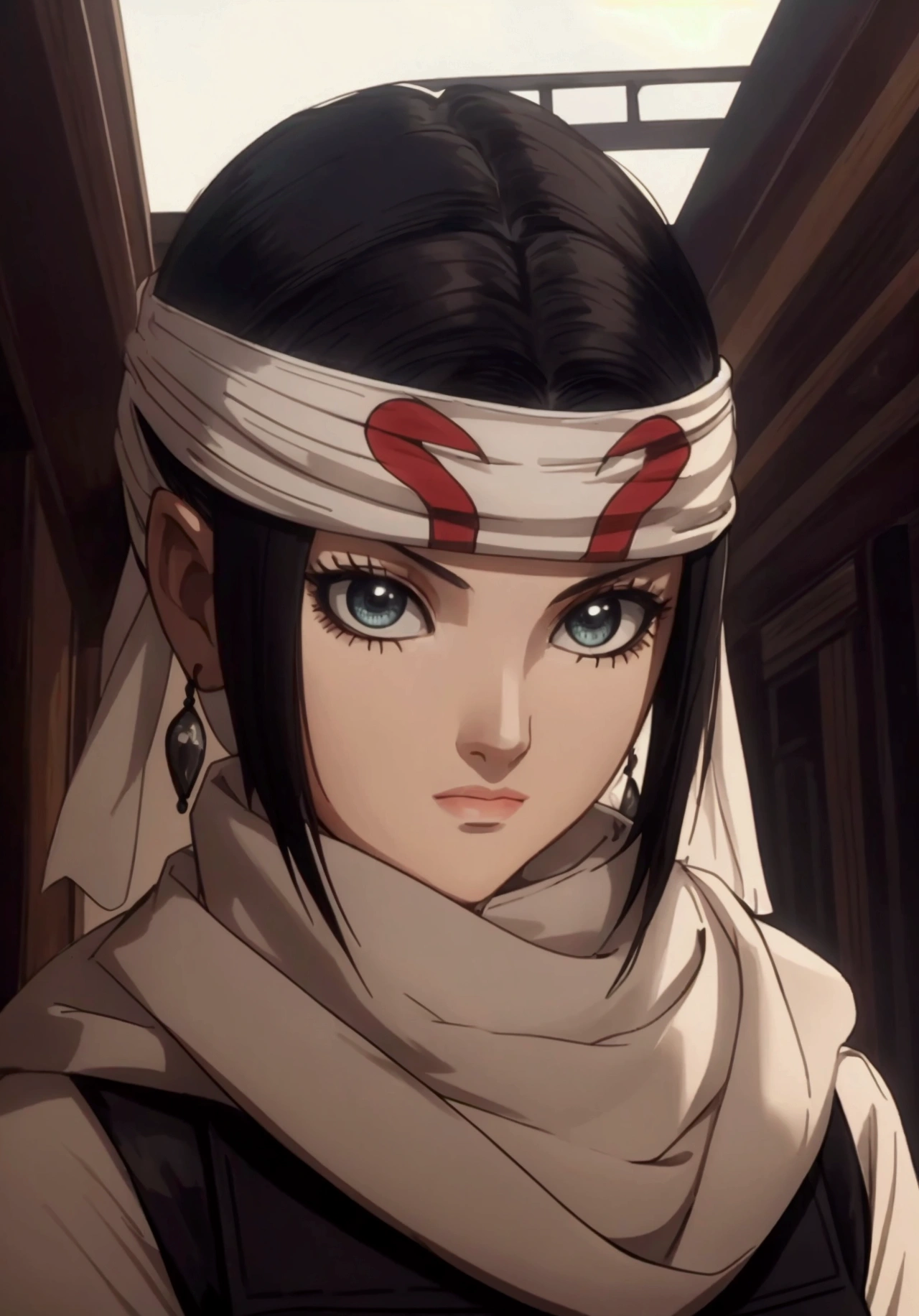 masterpiece), best quality, high resolution 1girl bob cut medium hair standing alone cowl headband profile image looking at viewer beautiful eyes beautiful face extremely detailed