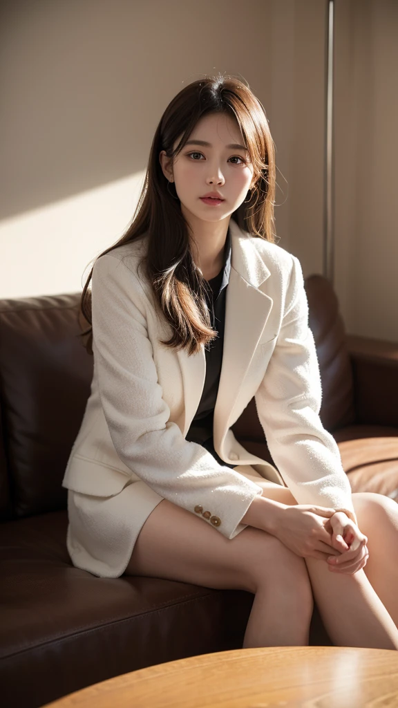 8k, Highest quality、masterpiece、Realistic、Super detailed、photo Realistic、hyperRealistic、Smoother lighting、Improving the lighting quality of movies、Realistic
lighting, Backlight、Brilliant、Improvement of quality、Highest qualityreal
texture skin,
bright、noon、Beauty、announcer、suit、serious、front、Sitting、shirt、とてもbright場所、きっちりsuit