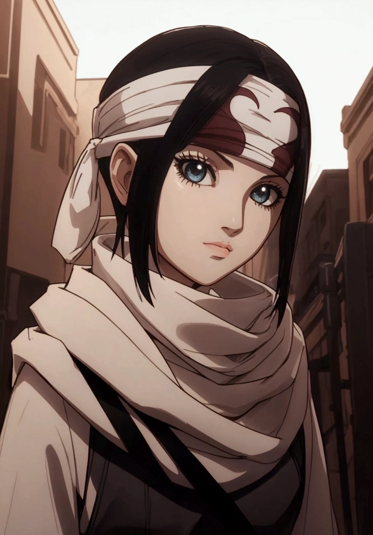 masterpiece), best quality, high resolution 1girl bob cut medium hair standing alone cowl headband profile image looking at viewer beautiful eyes beautiful face extremely detailed