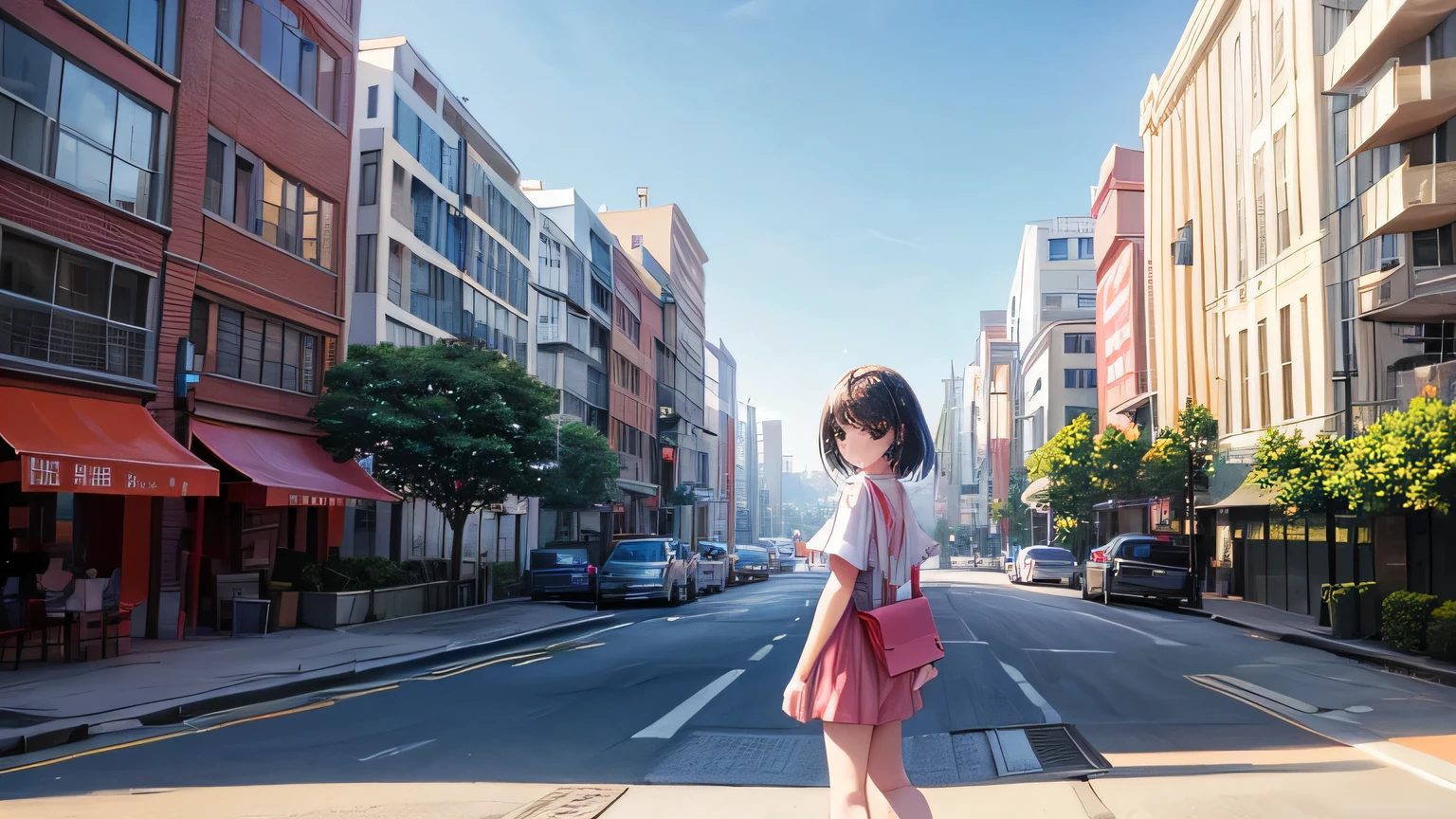 A ager walking、Bright and simple clothing、Shoulder bag、holiday、Hit the city、Clear skies、fun、fine、