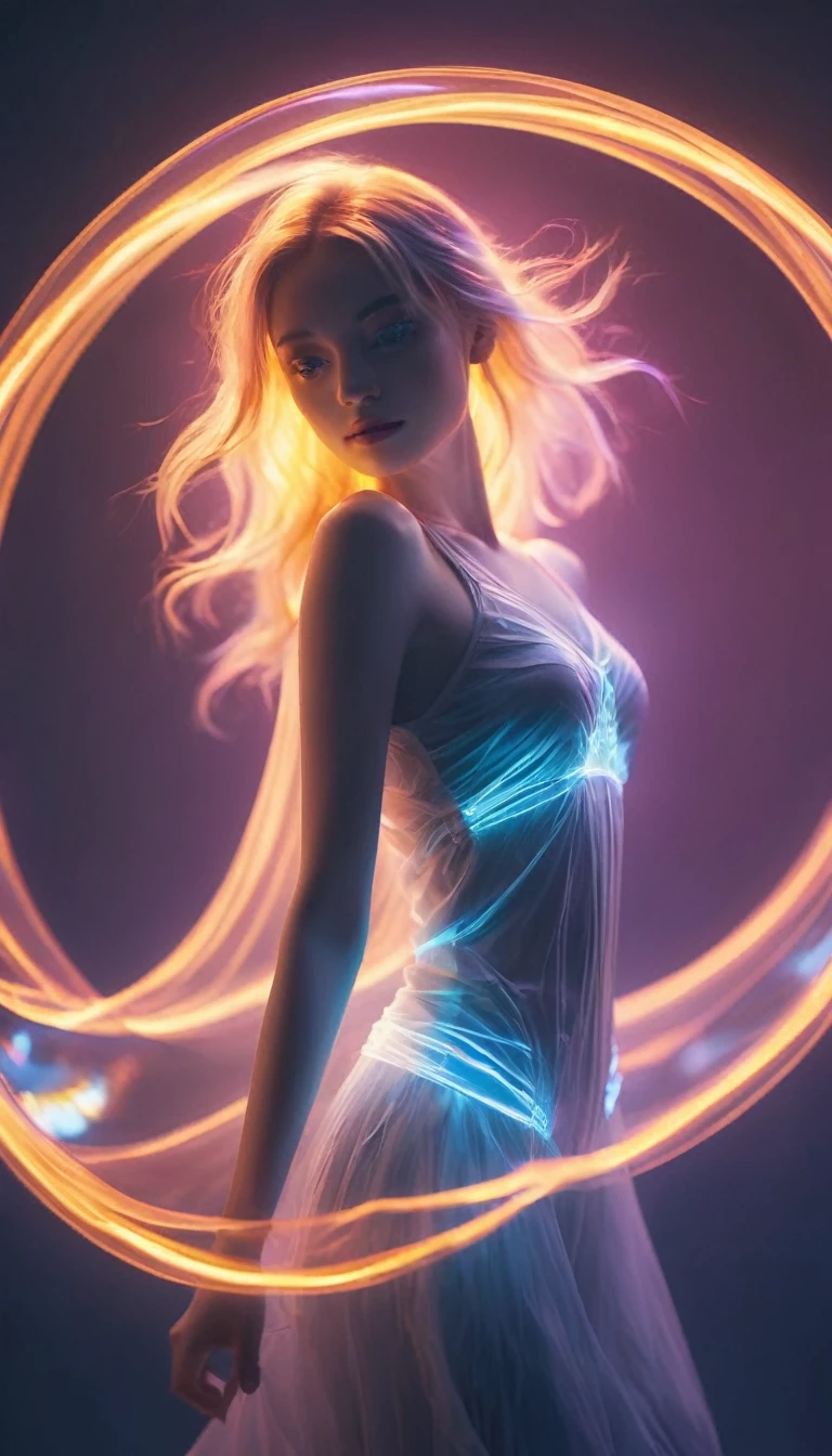 translucent luminous body,glow,bailing_model,1girl,pale skin,neon noir,long exposure,motion blur,1girl,(Glowing ambiance, enchanting radiance, luminous lighting, ethereal atmosphere, mesmerizing glow, evocative hues, captivating coloration, dramatic lighting, enchanting aura),