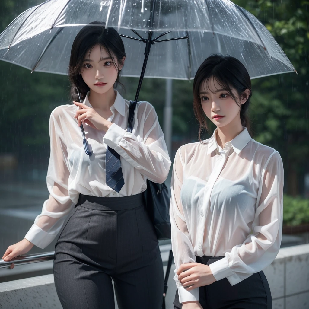 The umbrella is not in the picture.、No umbrella、No umbrella、Beautiful woman getting wet in the rain、A beautiful woman without an umbrella、typhoon、No umbrellaで水に濡れる、Beautiful woman in the rain、雨で濡れたBeautyOL、Detailed face、Realistic、beautiful girl、Beauty、Office Lady Uniform、beauty、Beautiful woman、Narrow waist、Handsome woman、Tight pants look、suit、Sexy pose、タイトなsuitパンツ、雨で濡れたsuit、Wet shirt、See-through shirt、Shot in heavy rain、See-through underwear