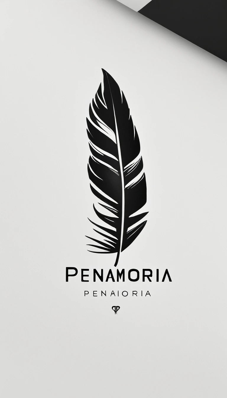 A minimal, modern, simple, cinematic logo design for the brand “Penamemoria". Create a modern, minimalistic, high-quality, logo of a boy-feather
