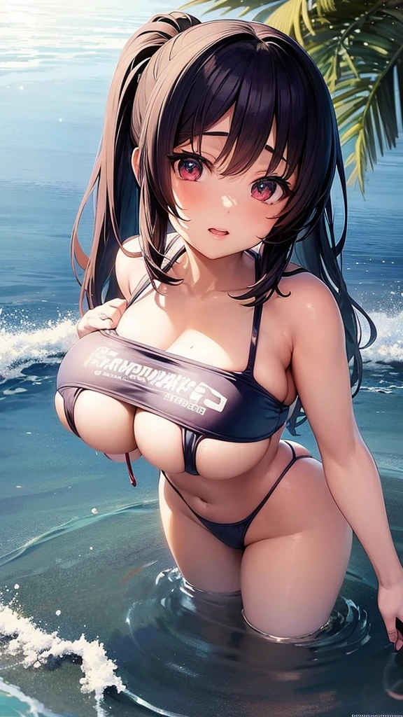 anime girl in a bikini posing in the water, an anime drawing by Kentaro Miura, pixiv, furry art, oppai, , seductive anime girl, , ahegao, oppai proportions, sfw version, realistic bikini, anime moe artstyle, kantai collection style, thicc, is wearing a swimsuit