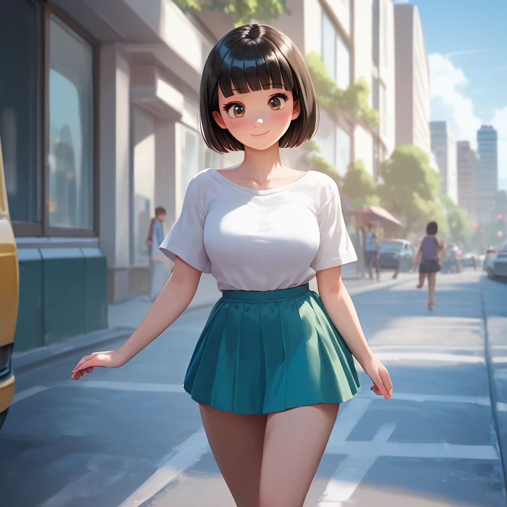 score_9,score_8_up,score_7_up,masterpiece,best quality, source_anime, realistic, super detailed, extreme detailed, rating_safe,
1girl, walking, ice age, (iced Tokyo city:1.3), street, frozen city, frozen building, frozen road, frozen cars,
BREAK girl, 22yo, short hair, bob cut, (blunt bangs), black hair, (tareme, detailed cute brown eyes), curled eyelashes, (large breasts:0.9),
shiny hair, beautiful detailed eyes, beautiful face,
summer fashion, no sleeves, mini skirt,
blush, smile, (steam),