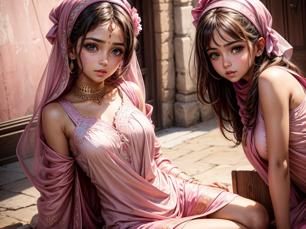 A beautiful girl wearing a pink mukena