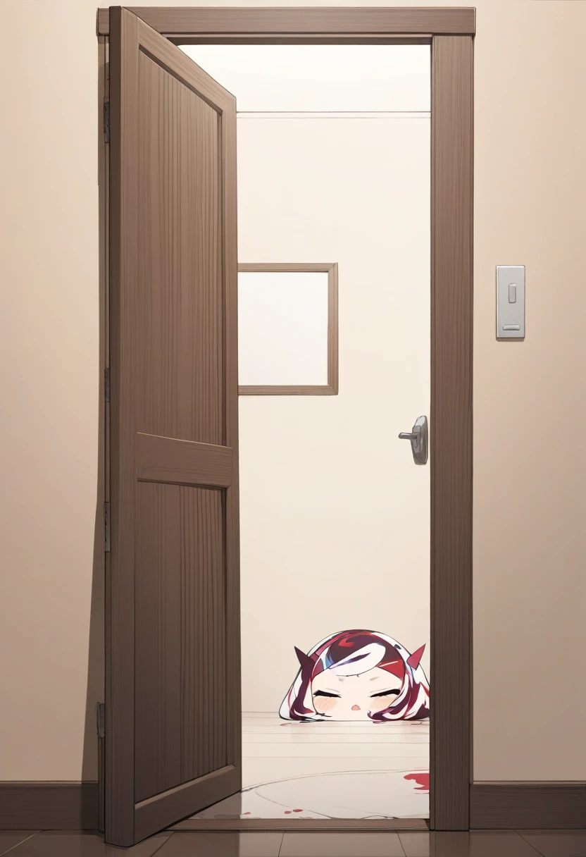 ((background only)), masterpiece, best quality, very aesthetic, absurdres, flat anime, 2D, anime taste, anime paint, (2d illustration:1.2), deformation, simple door, door is closed