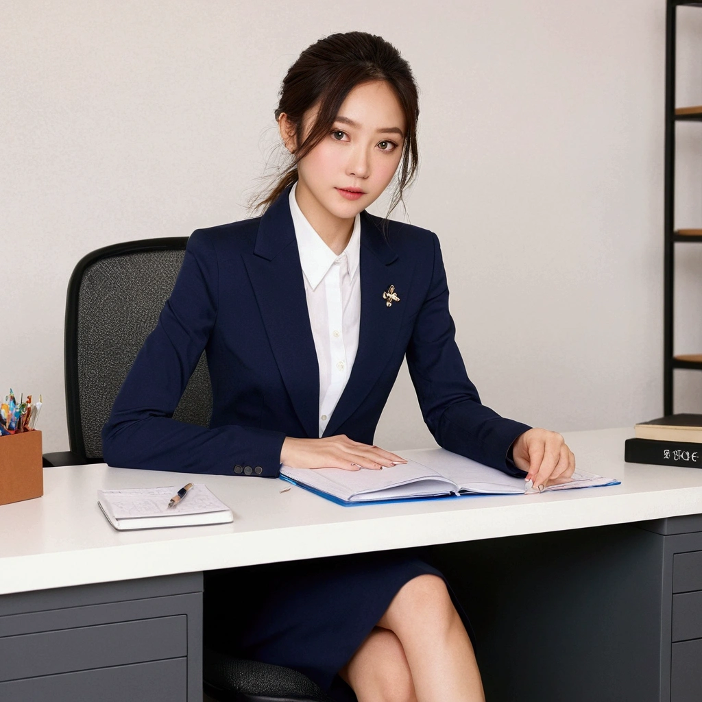 brightスタジオ、bright、Beauty、cute、Sitting、suit、shirt、serious、front、In front of the desk