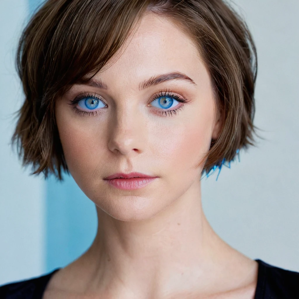 pov, test prompt, 1girl, solo, Emma Myers, Emma Myers actress, brown hair, short hair, blue eyes