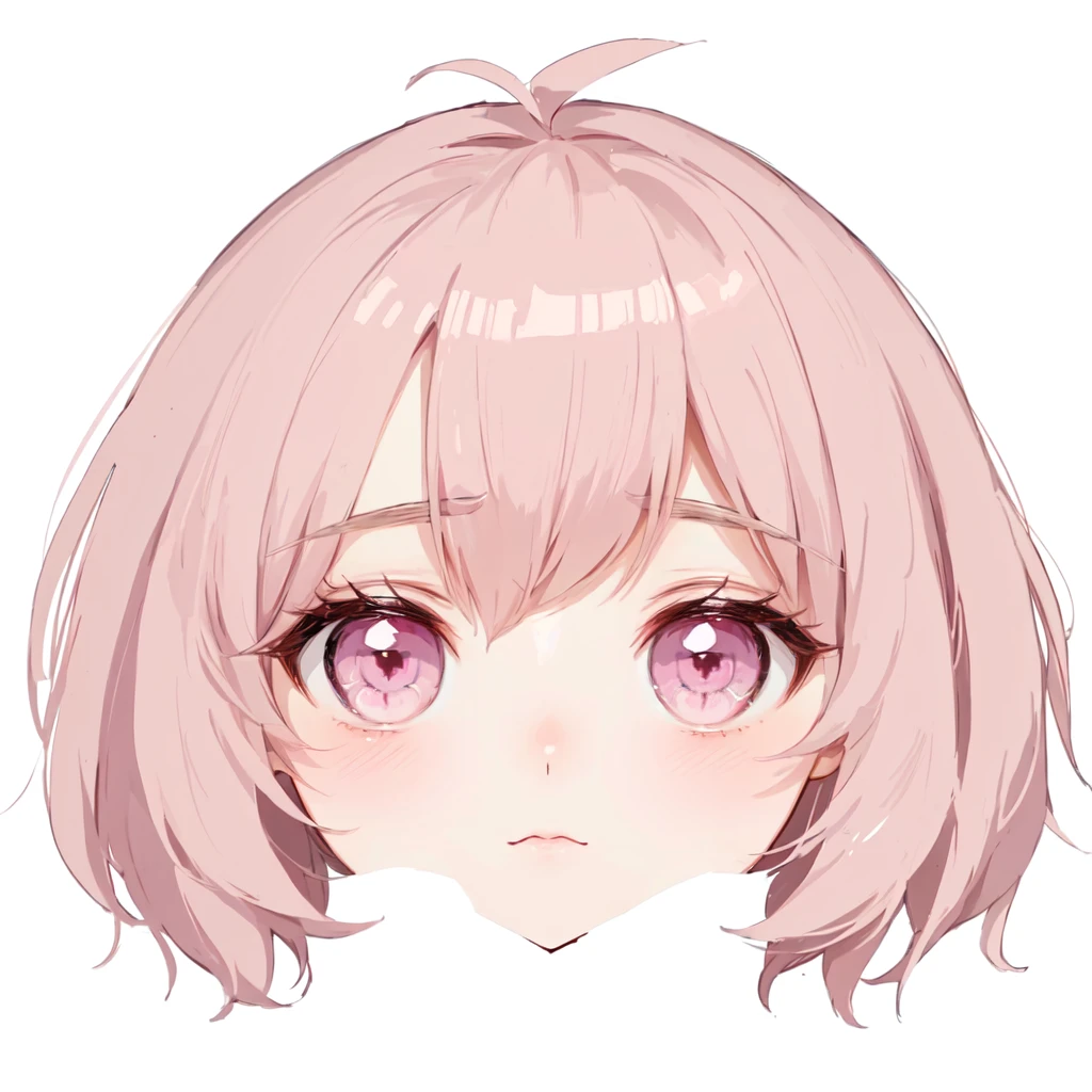 Cartoon girl with pink eyes and short hair, Anime cute art style, Anime style, Sayori, Cute anime face, Stylized anime, 扁平Anime style shading, Meow, Delicate anime soft face, Venison flavor, Anime style, Anime style肖像, 微妙的Anime style, 扁平Anime style