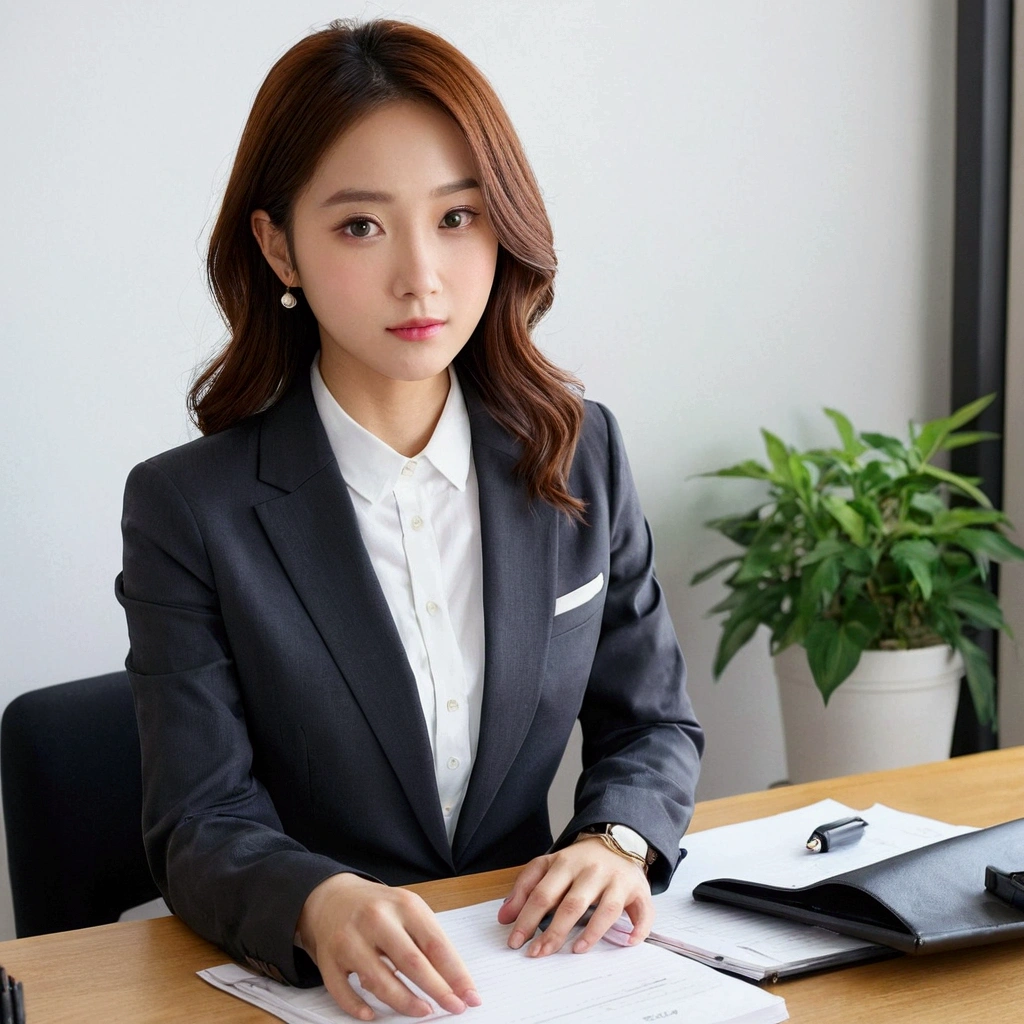 brightスタジオ、bright、Beauty、cute、Sitting、suit、shirt、serious、front、In front of the desk、shirt閉める、exactly、