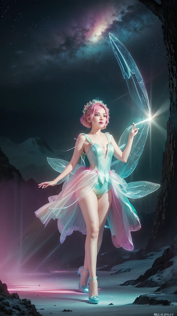 Park Fairy、(Fluorescent color:1.4)、(semi transparent:1.4)、(Retro Filter:1.4)、(Fantasia:1.4)、Candy World Disneyland fantastic fluffy soft landscape forest snow avatar pastel pink sky green blue glow fantastic light pastel pastel light rainbow star diamond sparkle jewel background ultra realistic super high quality movie lighting huge details full hd painting well lit、