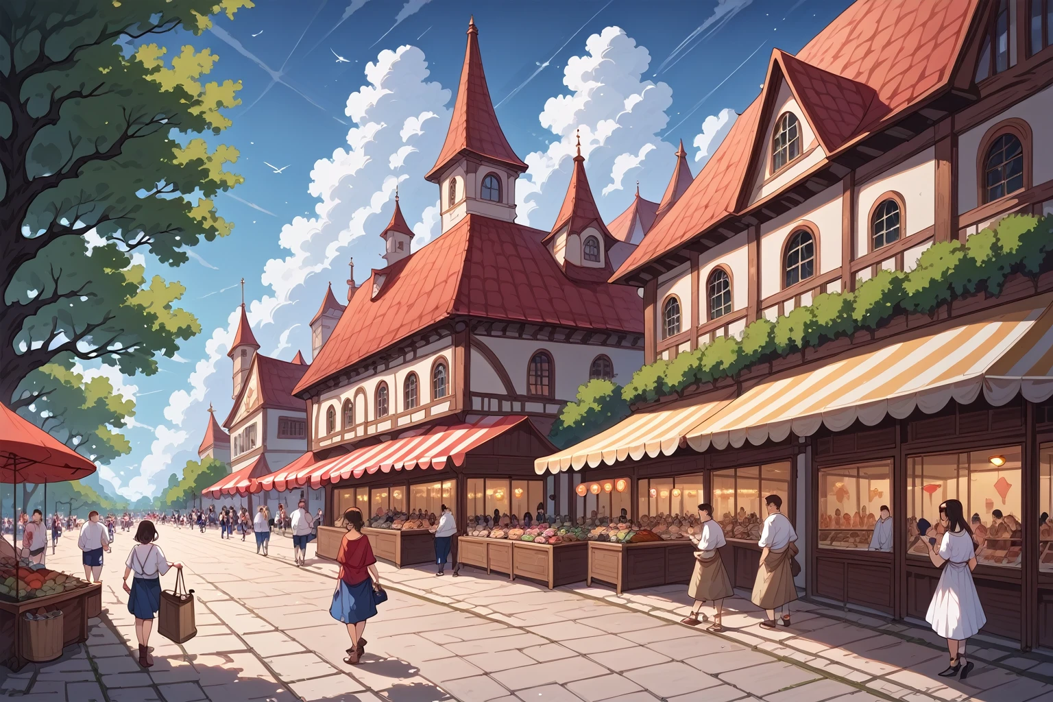 score_9, score_8_up, score_7_up, source_anime,masterpiece, best quality, high resolution, extremely detailed CG, absurdres, highres, fantasy art, In the morning, a market on an old street with all kinds of goods, different styles of buildings, different races of people, busy, chaotic, neondskdrmsxl