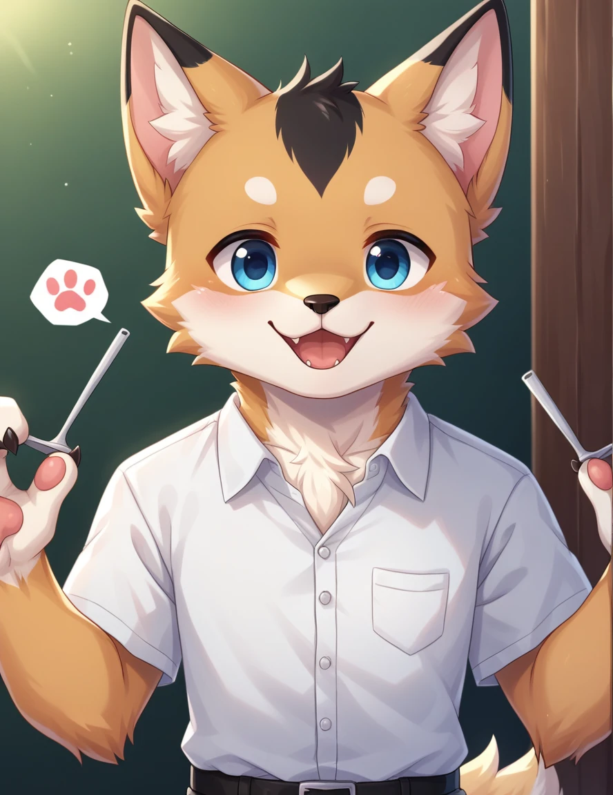 An illustration、Human-like dog anime style、cute、character、male、Stand like a human、news caster、Business、youtubeのアイコンscore_9, score_8_superior, score_7_superior, score_6_superior, score_5_superior, score_4_superior,sauce_furry, evaluation_Safety, (fur, furry:2), (young:1.0),
break
masterpiece, Highest quality, Absurd, unity 8k wallpaper, Official Art, Official Style,
break
(1人のmaleの子, male性フォーカス, 犬のmaleの子:1.5),
detailed hair, Transparent Hair,(View your viewers, Dutch Angle),
break
Delicate eyes, Beautiful Eyes, detailed eyes,
There is nothing there, detailed,(highlight:1.3), shirt, Short sleeve,, summer, smile,
Black Hair, Iris,
break
((((PDXL))))