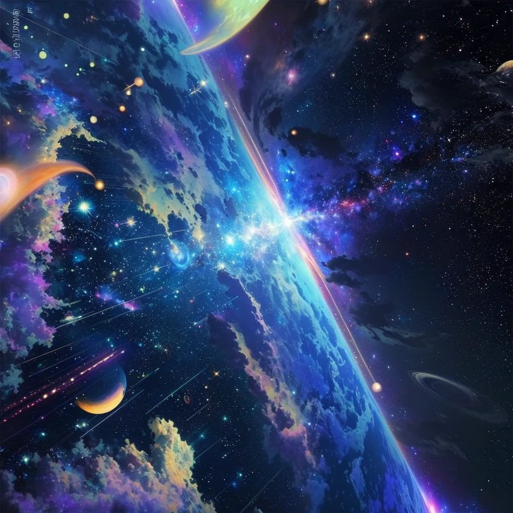 a view of a space station with a bright blue sky and stars, cosmic space, in the astral plane ) ) ), end of the universe, amazing wallpaper, fantasy space, space sky, astral plane, dimension of infinite space, cosmic and colorful, space art, galaxy space sci - fi, cosmic universe, space galaxy, in the cosmos, endless cosmos in the background