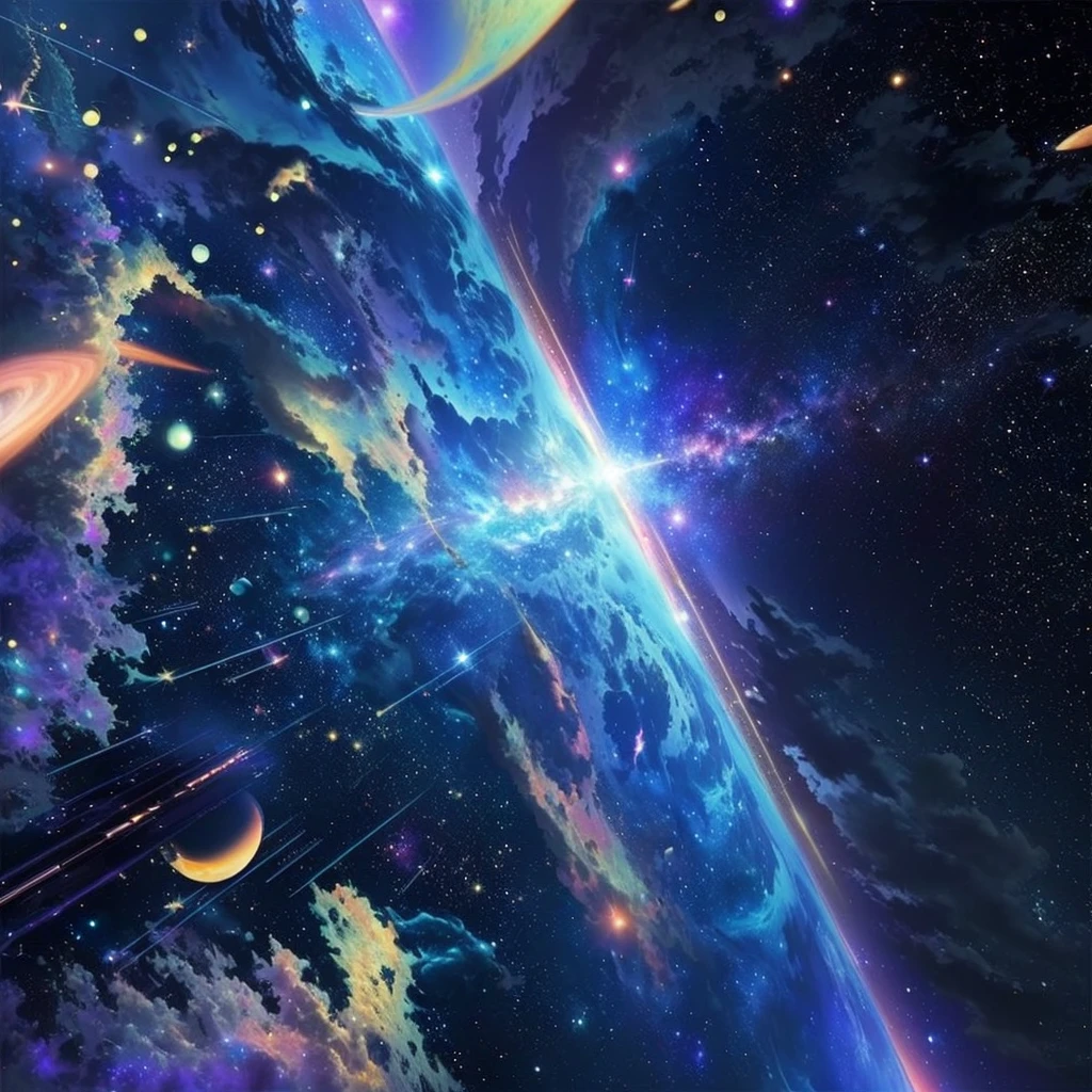 a view of a space station with a bright blue sky and stars, cosmic space, in the astral plane ) ) ), end of the universe, amazing wallpaper, fantasy space, space sky, astral plane, dimension of infinite space, cosmic and colorful, space art, galaxy space sci - fi, cosmic universe, space galaxy, in the cosmos, endless cosmos in the background