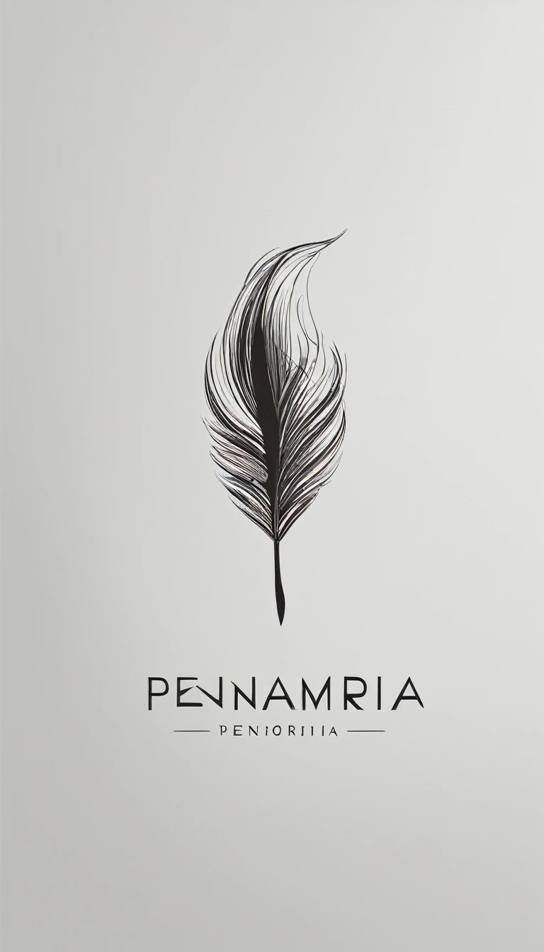 A minimal, modern, simple, cinematic logo design for the brand “Penamemoria". Create a modern, minimalistic, high-quality, masterpiece, fantastic, poetic feather that symbolizes dreams and stories.