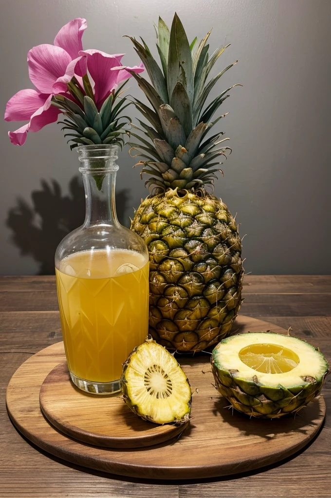 make me a realistic background with these ingredients Cane flower rum .
Pineapple Aguaymanto Prickly pear syrup Lucuma 