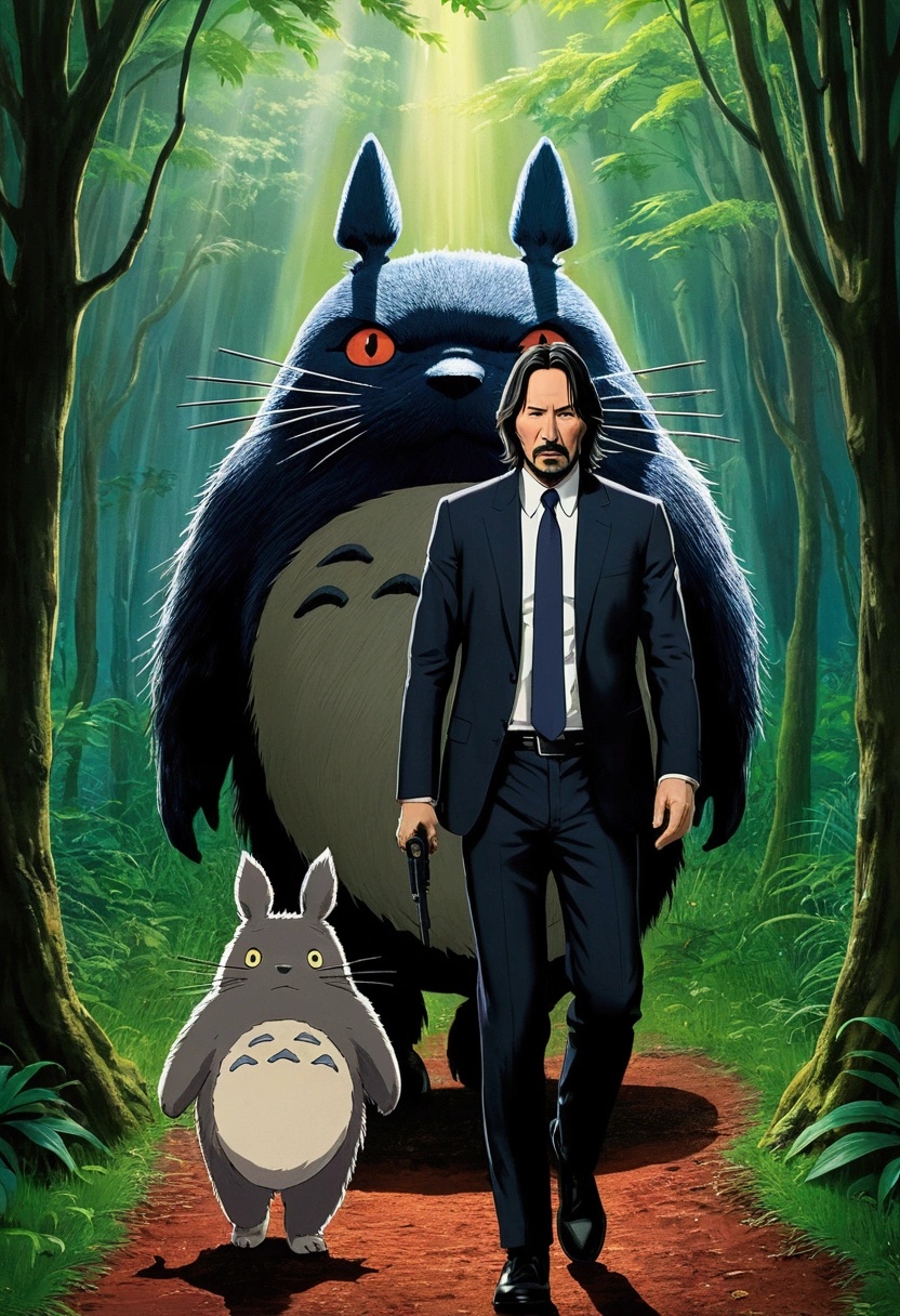 John Wick "My Neighbor Totoro", Studio Ghibli,An illustration:Hayao Miyazaki,,Starring Keanu Reeves,