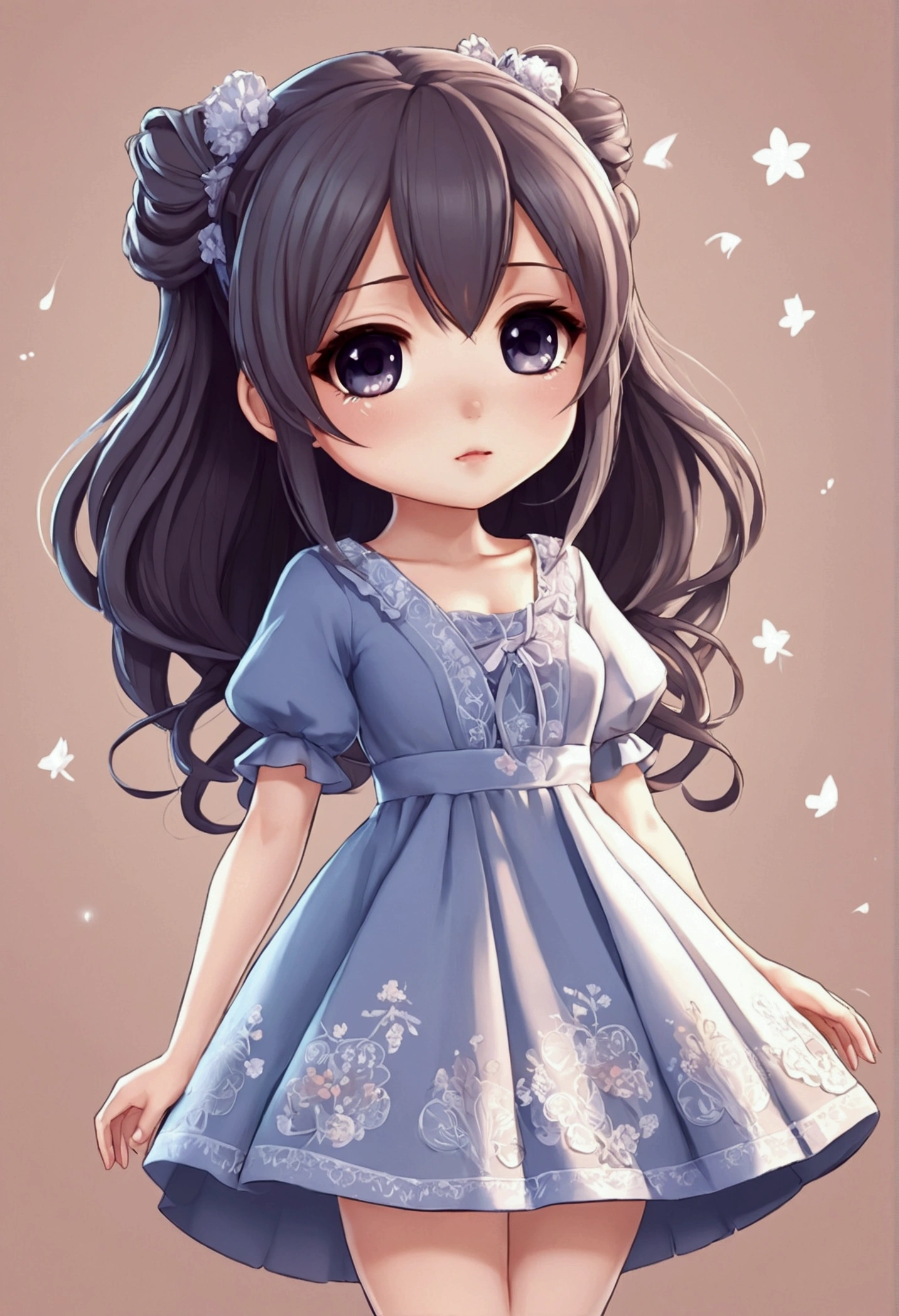 Cute anime girl, chibi style, digital art, full size, gacha cute, detailed dress