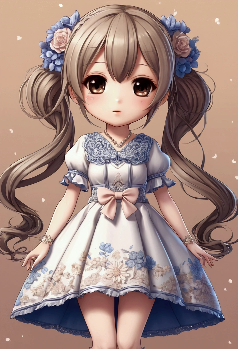 Cute anime girl, chibi style, digital art, full size, gacha cute, detailed dress