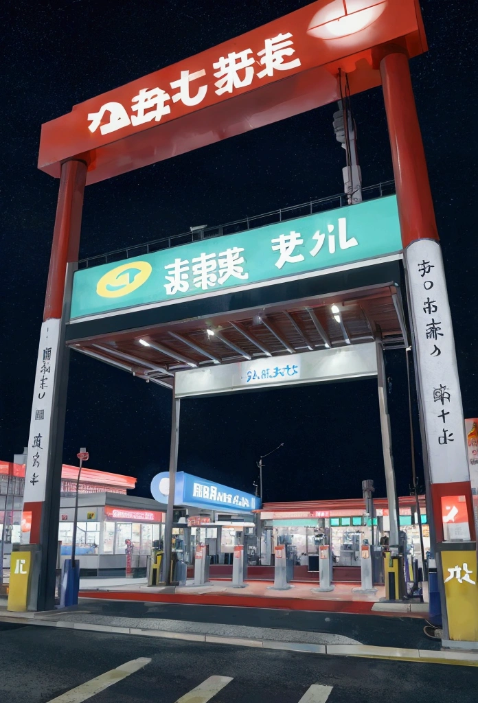Japanese petrol station at night