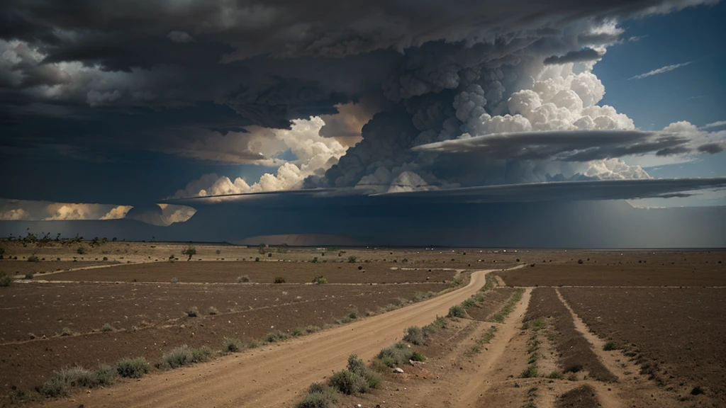 way to far village dry and dusty land thundering black cloud at the sky