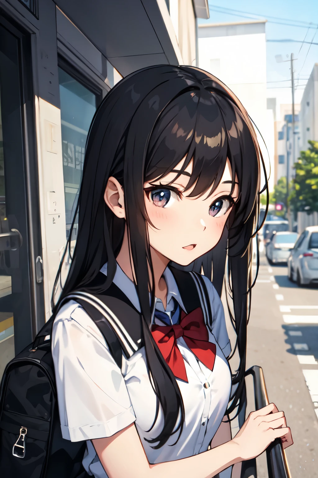 high school girl,Lewd、Black Hair,uniform,Going home