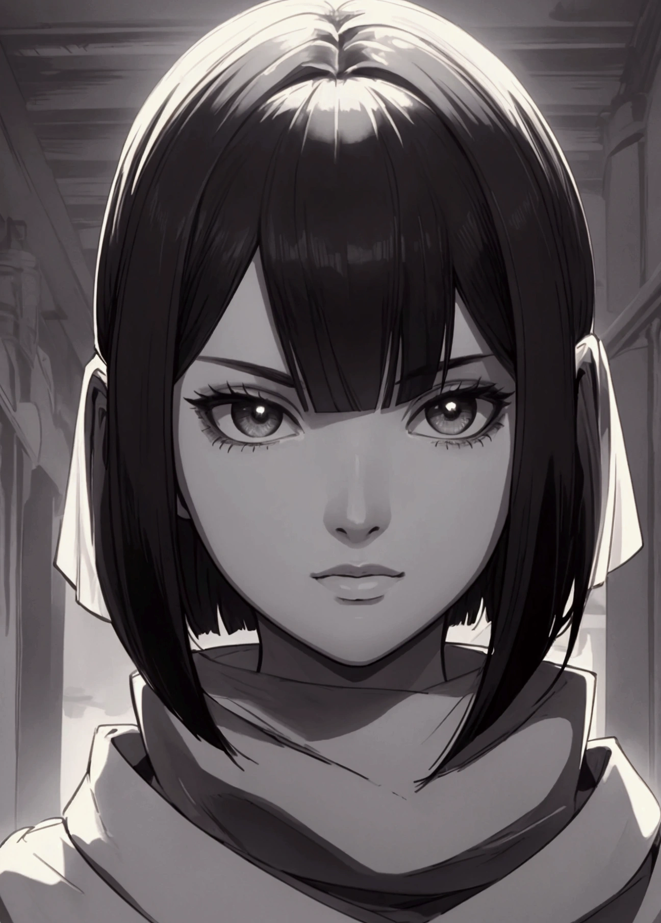 masterpiece), best quality, high resolution 3girl bob cut medium hair standing alone cowl headband profile image looking at viewer beautiful eyes beautiful face extremely detailed