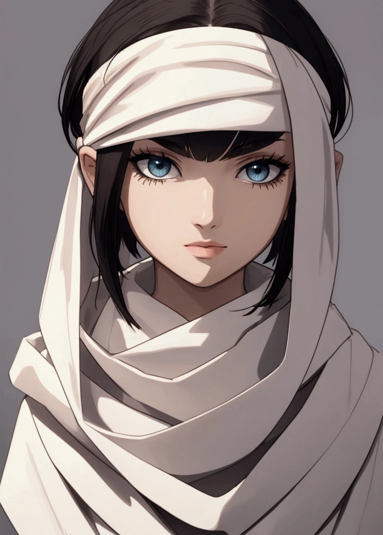 masterpiece), best quality, high resolution 3girl bob cut medium hair standing alone cowl headband profile image looking at viewer beautiful eyes beautiful face extremely detailed