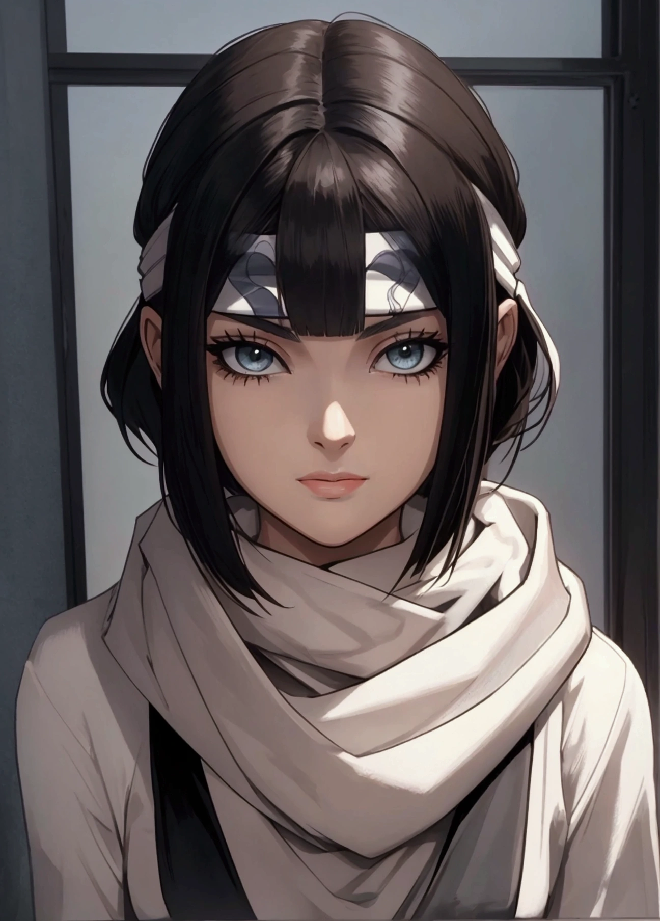 masterpiece), best quality, high resolution 3girl bob cut medium hair standing alone cowl headband profile image looking at viewer beautiful eyes beautiful face extremely detailed
