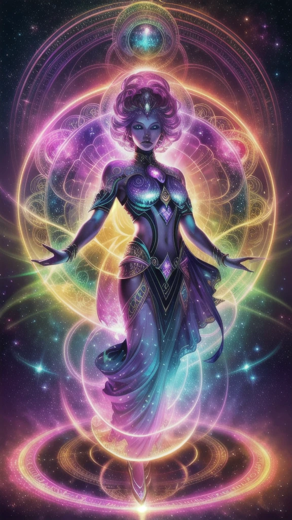 (High quality, realistic UHD rendering: 1920x1080 pixels, 120 frames per second): An intricately detailed and otherworldly portrait of an Arcturian creature, a magnificent extraterrestrial being from the stars. With an exquisite and highly detailed face and body, this Arcturian being showcases vibrant, iridescent colors that shine against the backdrop of a vast, swirling galaxy. The meticulously designed Mandala of Metatron hovers above the creature's head, its detailed design radiating an ethereal aura, as the intricate Mandala patterns dance and shimmer with every breath the Arcturian