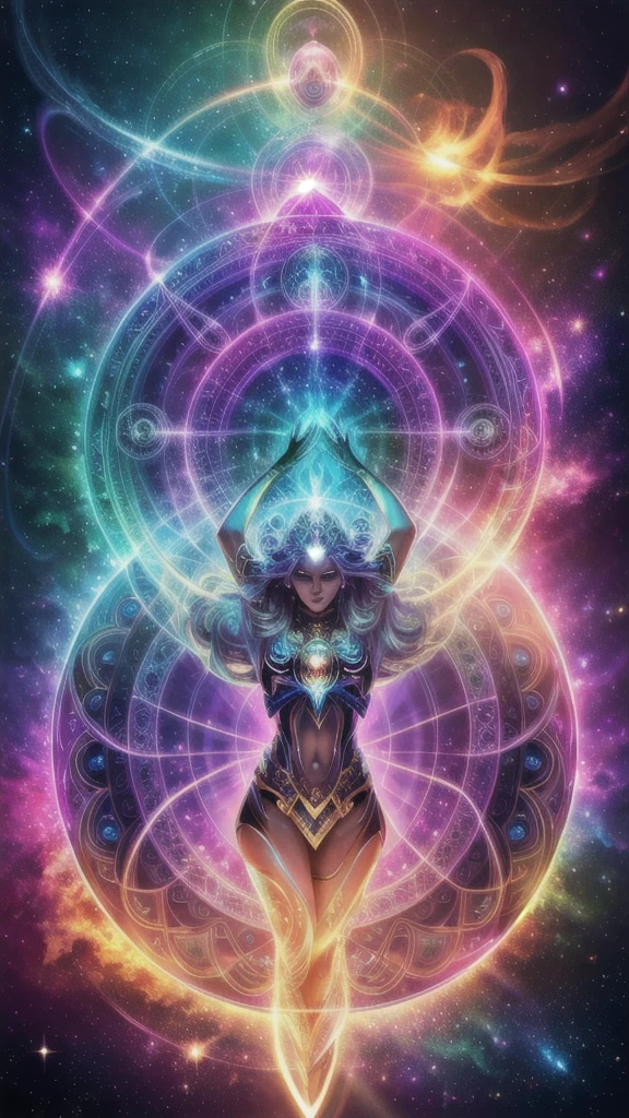 (High quality, realistic UHD rendering: 1920x1080 pixels, 120 frames per second): An intricately detailed and otherworldly portrait of an Arcturian creature, a magnificent extraterrestrial being from the stars. With an exquisite and highly detailed face and body, this Arcturian being showcases vibrant, iridescent colors that shine against the backdrop of a vast, swirling galaxy. The meticulously designed Mandala of Metatron hovers above the creature's head, its detailed design radiating an ethereal aura, as the intricate Mandala patterns dance and shimmer with every breath the Arcturian
