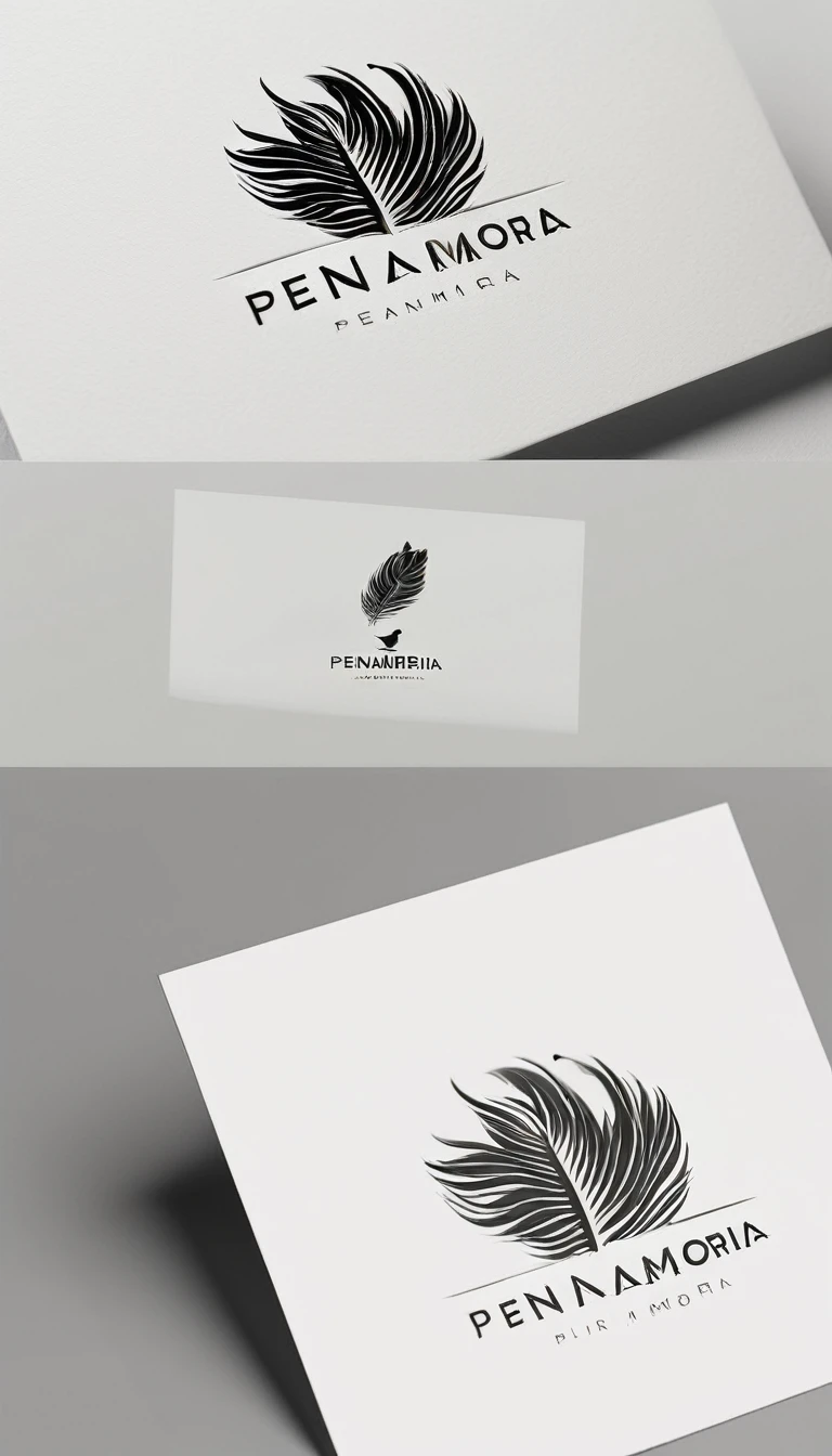 A minimal, modern, simple, cinematic logo design for the brand “Penamemoria". Create a modern, minimalistic, high-quality, logo of a feather-bird
