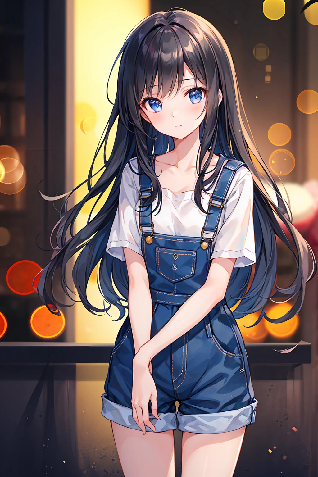 A girl with long black hair wearing overalls,((Highest quality)), (Very detailed), (High-definition CG synthesis 8K wallpaper), 高いly detailed, 高い-definition raw color photos, Professional photography, (((Bokeh))), Written boundary depth,