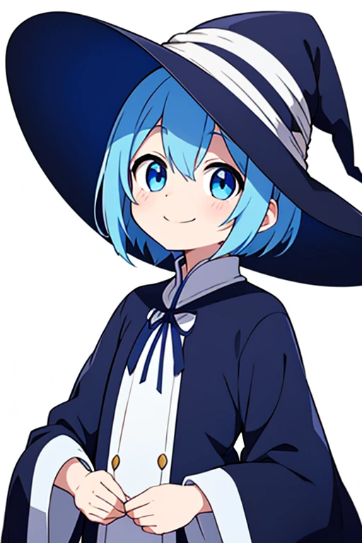 blue eyes、Blue Hair、male、Shortcuts、Round eyes、smiling、anime風、anime、White background、Witch Hat、Short Hair、short hair、man