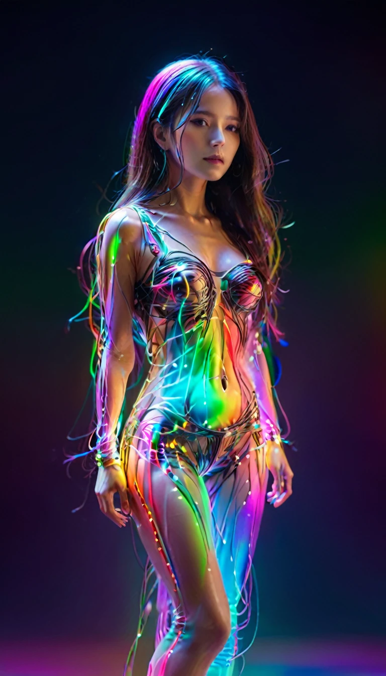 (work of art, maximum quality, best qualityer, offcial art, beautiful and aesthetic:1.2), (1 girl), extremely detailed body, (full - body art:1.3), colorfully, More Detailed, (face perfect), shining skin, hdr, (completely naked body :1.2), Galaxy, (light stripes), stunning visuals, (dynamic stripes, luminous trails:1.2), swirly vibrant colors