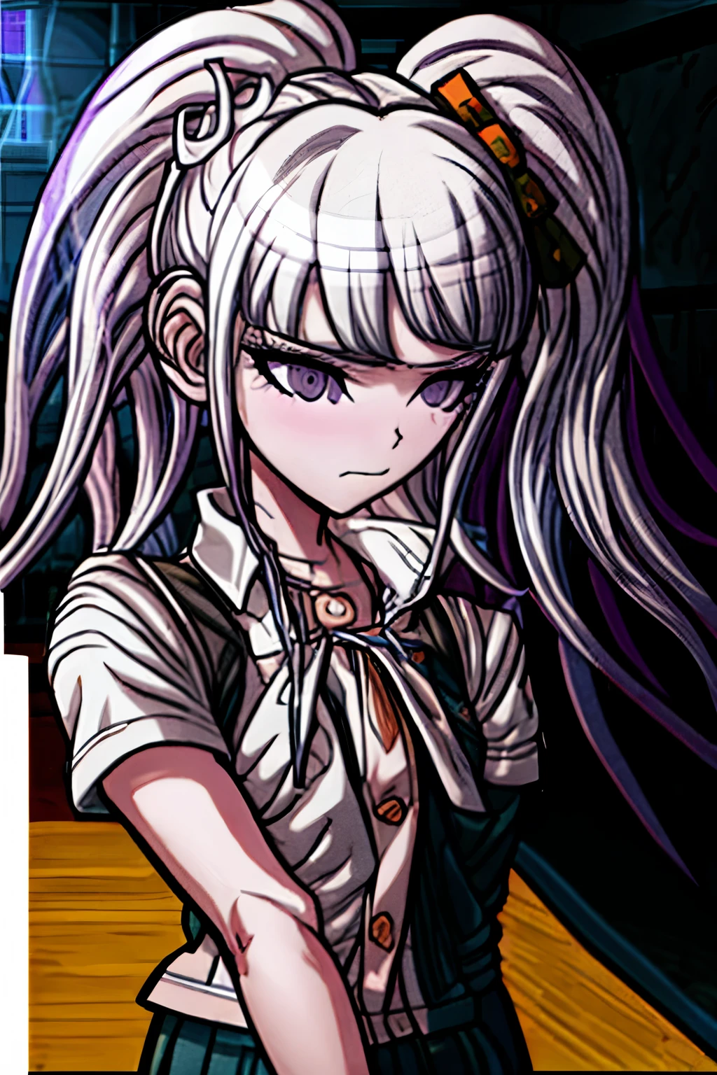 High resolution, masterpiece, Highest quality, One boy、Embarrassed、Purple Hair、Inner colorlight blue、Gradient color hairstyle, Diagonal bangs, Asymmetrical bangs, short hair、Asymmetrical Short、slacks、Wear warm clothes、Odd Eye、Attractive eyes、20-year-old、adult、headphone、music、magic、fallen Angel、Fantasy、moonlight、Moon God、vivid