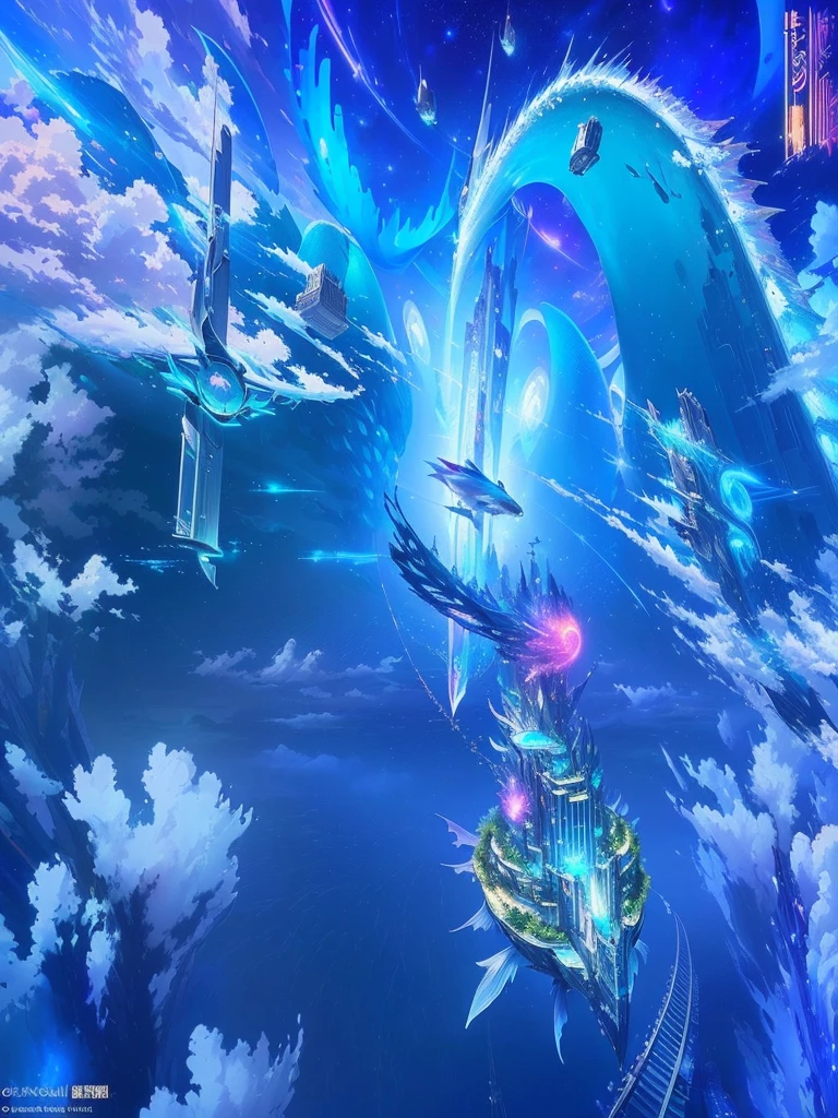 anime - style scene of a futuristic city with a giant fish and a giant fish, anime scenery concept art, floating city in the sky, !dream concept art, metaverse concept art, a digital dreamscape, anime beautiful peace scene, dreamy psychedelic anime, anime background art, colorful anime movie background, detailed dreamscape, concept art magical highlight, infinite celestial library