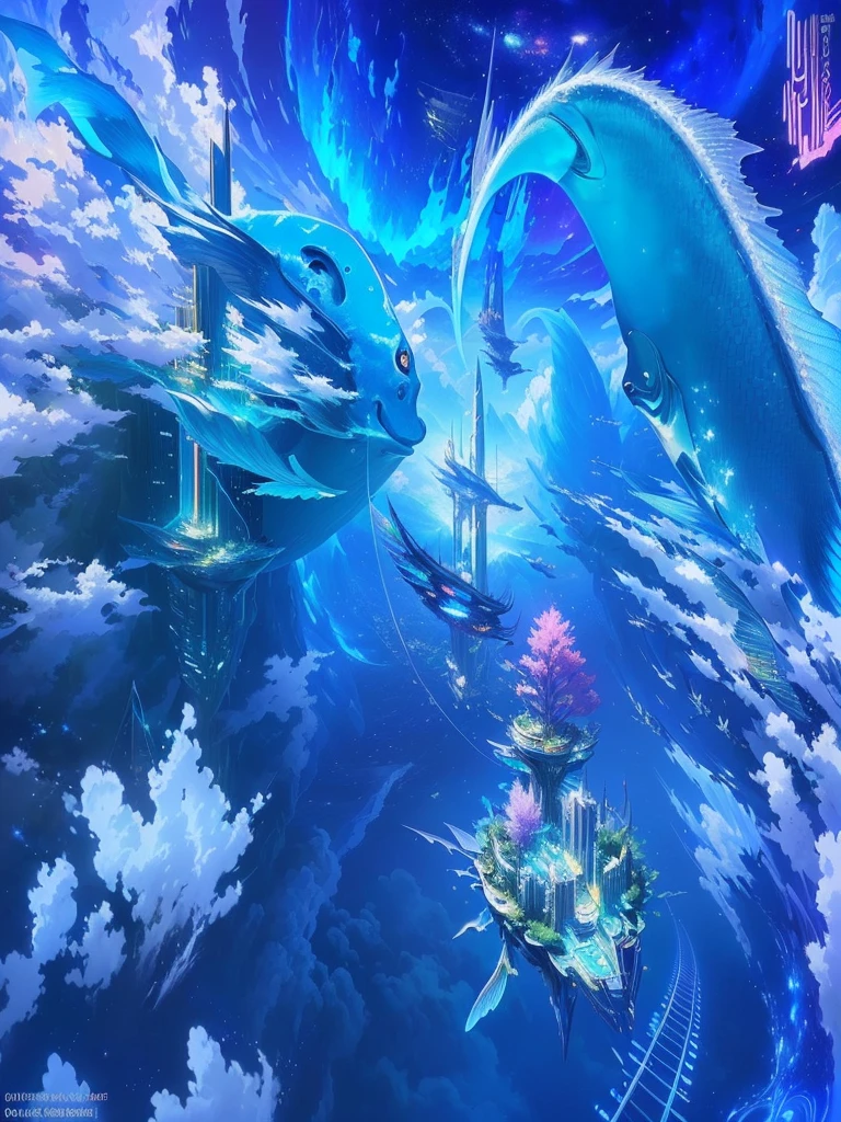 anime - style scene of a futuristic city with a giant fish and a giant fish, anime scenery concept art, floating city in the sky, !dream concept art, metaverse concept art, a digital dreamscape, anime beautiful peace scene, dreamy psychedelic anime, anime background art, colorful anime movie background, detailed dreamscape, concept art magical highlight, infinite celestial library