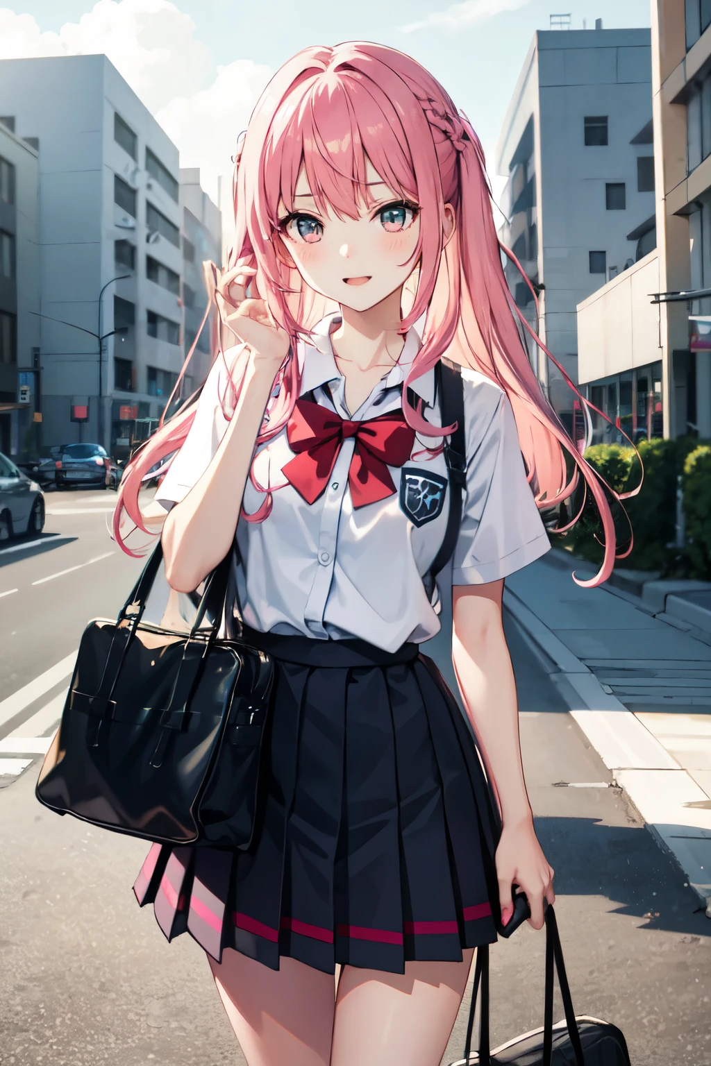 high school girl,Lewd、Pink Hair,uniform,Going home