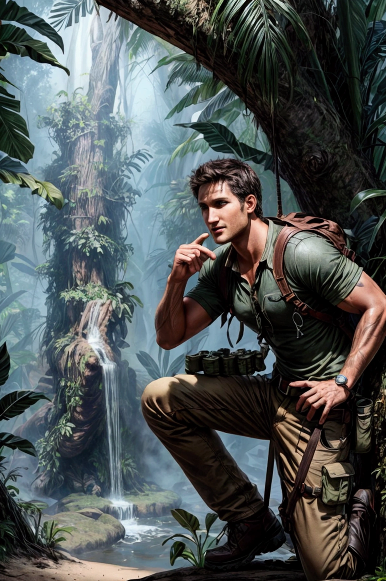 An expedition team is exploring the uncharted jungle,