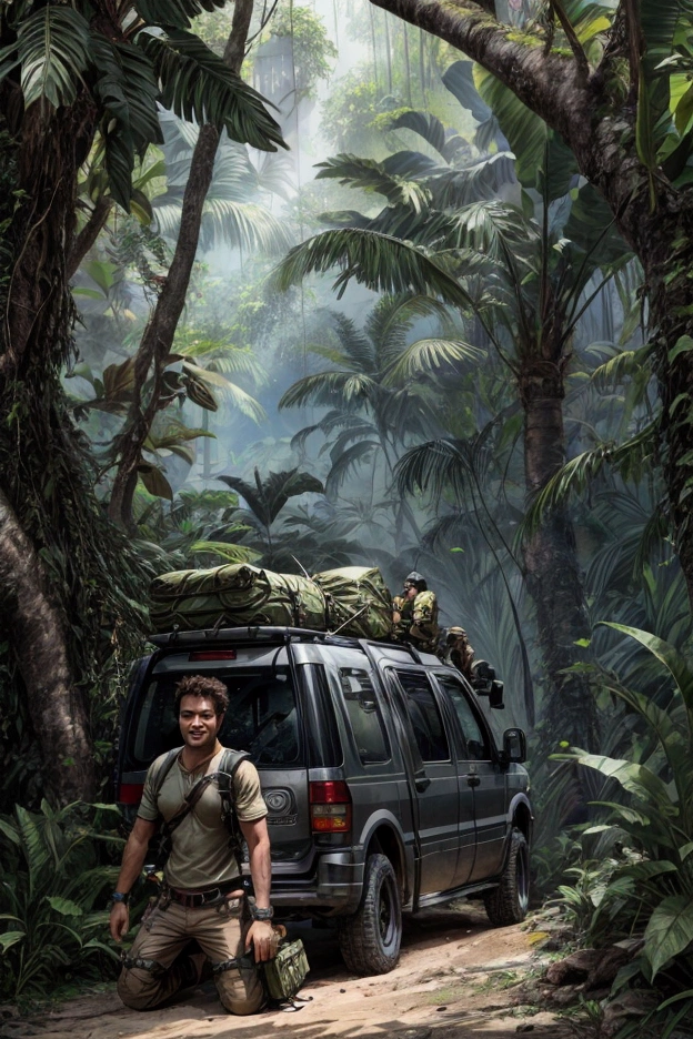 An expedition team is exploring the uncharted jungle,